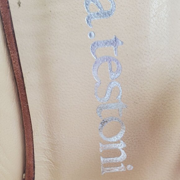 Italy A.Testoni Women's Size 6.5 Salmon pink lizard ostrich Open Toe Heels shoes - Picture 9 of 12